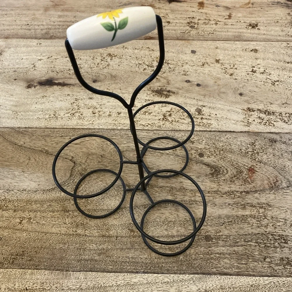VTG Ceramic Flatware Silverware Rooster Sunflower Caddy